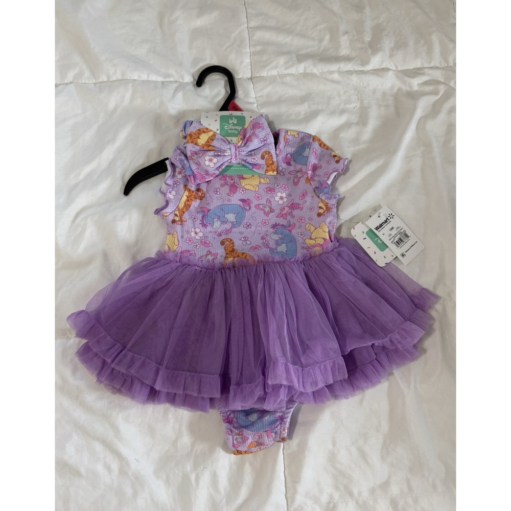 Disney Winnie The Pooh Lavender Baby Girls Tutu Dress & Headband Size 18 Months